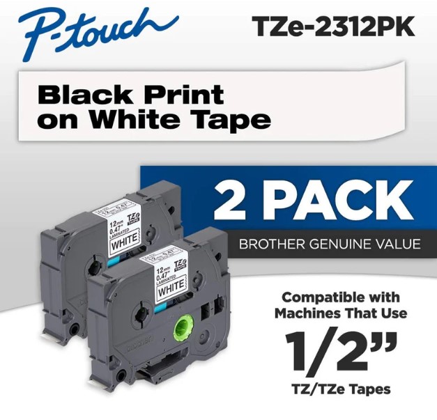 Brother TZe-231 2PK 1/2" Black on White P-Touch Label Tape